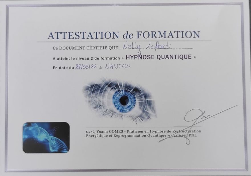 Attestation niveau 2 hypnose quantique